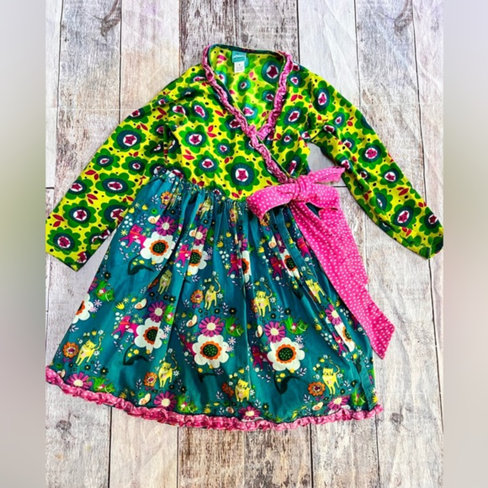 Miss Marmalade San Fransico wrap style floral cat print‎ dress size 8